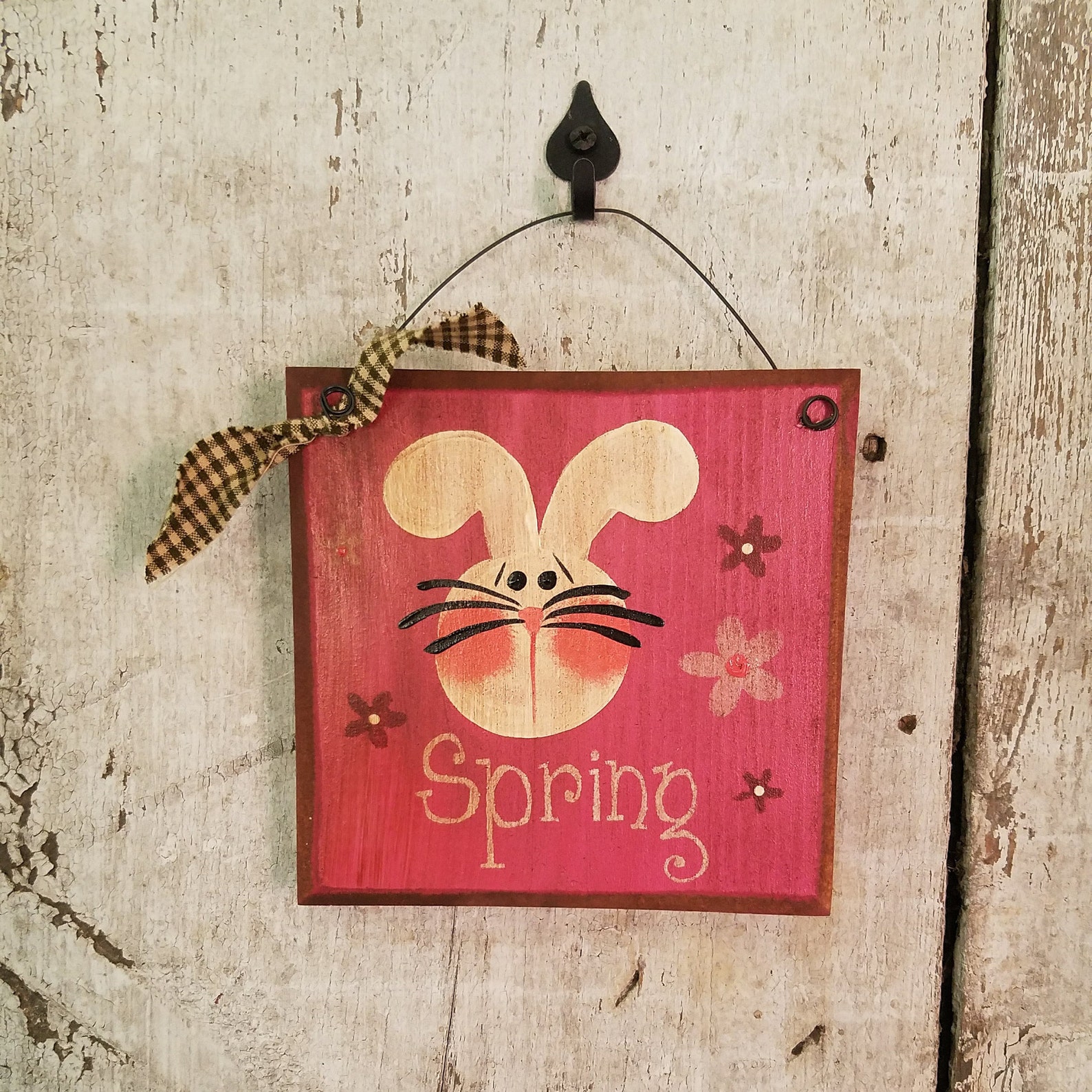 Primitive Rabbit Spring Primitive Bunny Painted Wood Sign Primitive Rabbit Spring Decor ...
