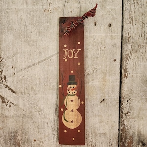 Primitive Snowman Hand-Painted Barrel Stave Peg Hanger