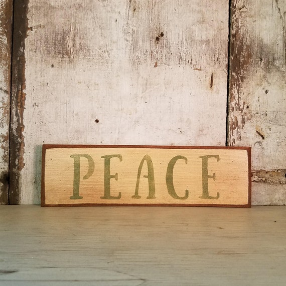 Primitive Peace Sign Hand Painted Wood Sign Primitive Decor Etsy