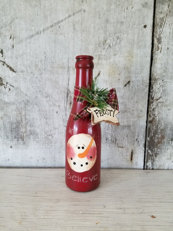 Primitive Snowman Shelf Sitter Primitive Snowmen Believe Etsy