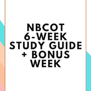 Könnte beinhalten: Ein weißer Hintergrund mit braunem Rand, auf dem der Text "NBCOT 6-WEEK STUDY GUIDE + BONUS WEEK" in Schwarz steht.
