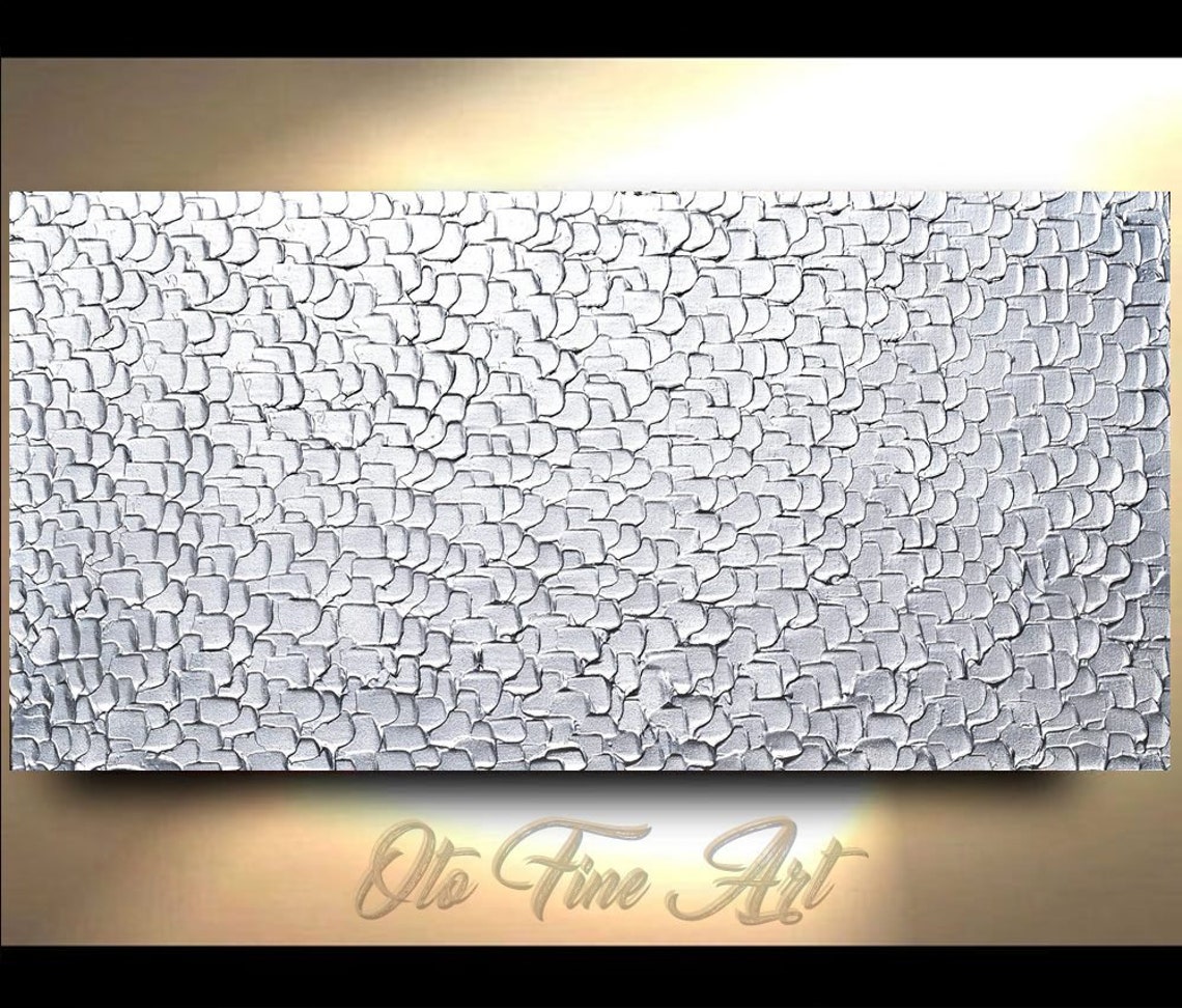 Metallic Silver Abstract painting Art Canvas oil Wall Decor Etsy