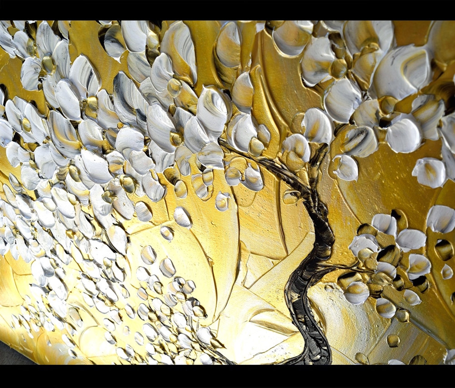 Silver Gold Metallic Art Abstract Painting White Flowering Etsy