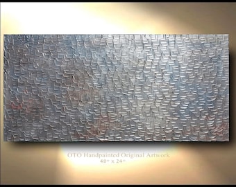 Textured Abstract Painting: Metallic Silver Bronze Copper Art on Canvas