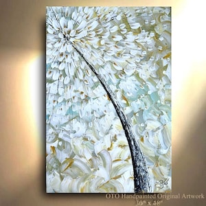 New dandelion, wall art, dandelion print, dandelion bedroom, decor blue, home botanical, nature floral custom size art By OTO