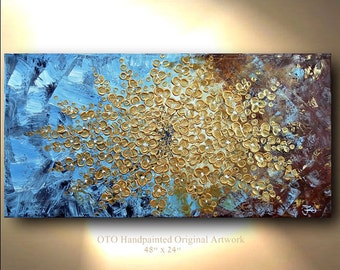 Made to Order Large Gold Flower Painting Abstract Artwork Flower Landscape Textured Modern Contemporary art Made to Order by OTO