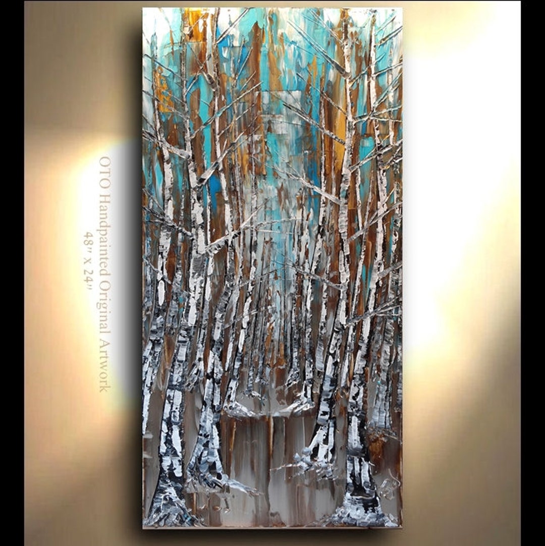 Original Aspen Birch Tree Oil Painting: Vertical Metallic Fine Art - Etsy