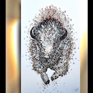 Original Bison art on canvas American Bison Buffalo painting charging bull yellowstone painting unique textured artwork animal By OTO