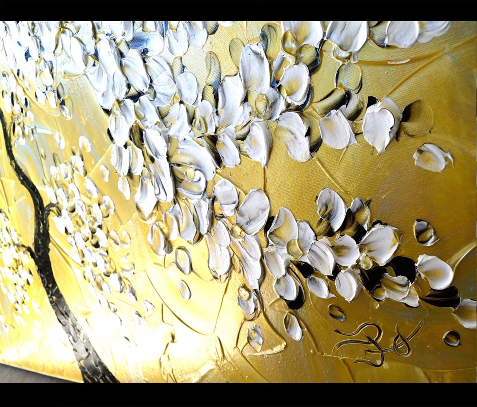 Silver Gold Metallic Art Abstract Painting White Flowering Etsy
