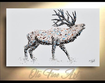 Elk Painting on Canvas Deer Original Artwork Home Decor Gift for Home Trending Stag Animal art By OTO