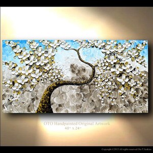 Textured Flower Tree Painting: Abstract Impasto Art on Canvas
