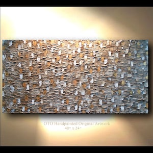 Abstract Painting Abstract Art Canvas Hand painted Brown Metallic Gold White oil Wall Artwork Impasto Textured art OTO image 1