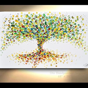 Textured Tree Painting: Colorful Abstract Landscape Art, Made to Order