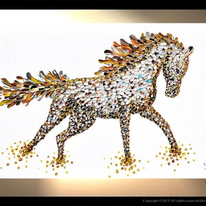 Horse Painting on Canvas Decor Art Oil Original Artworks White Arabian Stallion Equestrian animal illustration by OTO