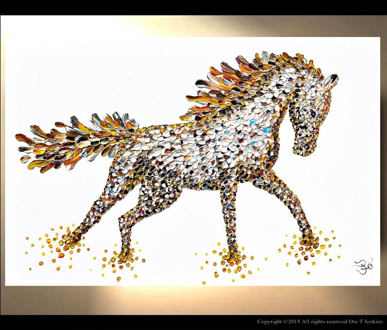 Horse Painting on Canvas Decor Art Oil Original Artworks White Arabian Stallion Equestrian animal illustration by OTO image 1