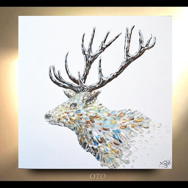 NEW Stag Painting on Canvas Decor Art Oil Original Artworks Male Elk Deer Wild animal Abstract illustration Artist by OTO