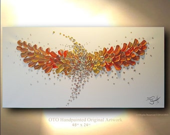 Hummingbird Painting , Flying Bird , Surreal Art , Peaceful Image  Wall Decor  Animal Imagery  Meditative  Abstract Artwork By OTO