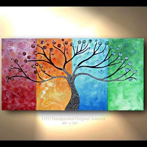 Made to Order 72&quot;Original Tree of Life Painting Four Seasons Abstract Art 48x24 Modern Contemporary Texture Painting by OTO