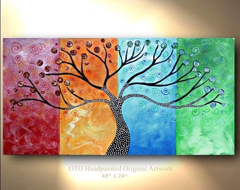 Made to Order 72"Original Tree of Life Painting Four Seasons Abstract Art 48x24 Modern Contemporary Texture Painting by OTO
