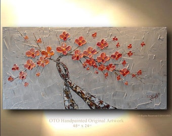 Taupe Tan Flower Original Painting Coral floral Abstract Painting Art Canvas oil Wall Decor Artwork Impasto Textured art by OTO