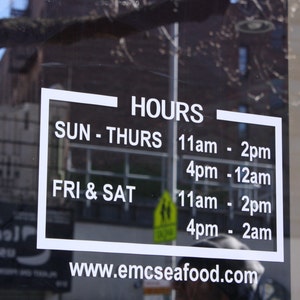 Business Hours / store hours / business sign / open hours / closed hours / vinyl sign