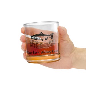 Fly Fishing Rocks Glass, River Born Whiskey Raised with Trout, Nature Lover Gift, Father&#39;s Day Gift, Fishing Enthusiast Glass, Cabin Decor,