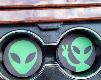 Alien, Peace, Car Coasters,Cup Holder Coaster,Coasters,Car Decor,Auto Decor,Coaster Sets,Auto Accessories,Car Charm,Truck Coaster