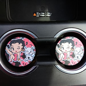 Betty Boop, Betty and Pudgy, Boop, Car Accessories, Car Decor, Car Coasters, Coaster, auto decor, cup holder coaster, gift for her