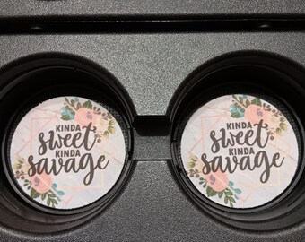 Kinda Sweet Kinda Savage,Universal Fit Car Coasters,Rubber Coasters,Car Accessories,Cup Coasters,Stocking Stuffers,Gift for her,car accents
