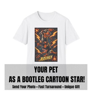 Custom Pet T-Shirt from Photo – Bootleg Cartoon Style Dog Shirt, Retro Pet Portrait Tee, Personalized Gift for Dog Lovers