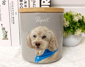 Custom Hand-Painted Pet Portrait Urn, Memorial Keepsake, Ceramic Pet Cremation Container