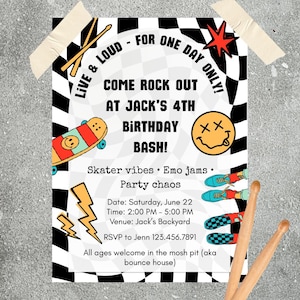 Emo Punk Rock Party Invitation: Editable Canva Template (Instant Download)