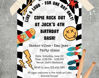 Emo Punk Rock Party Invitation: Editable Canva Template (Instant Download)
