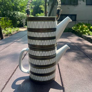 MCM Swedish Ceramic Stacking Coffee & Tea Pot Set, Stig Lindberg for Gustavsberg Fabriker