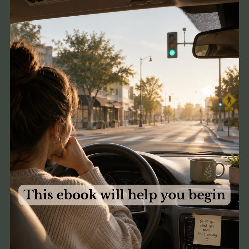 Lifestyle image of a person driving at sunset with text describing the workbook as a guide to understanding how your brain works.
