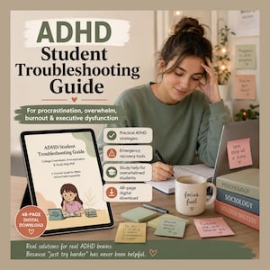 ADHD Student Guide for College Success – Executive Dysfunction & Academic Burnout Workbook, Procrastination Help PDF