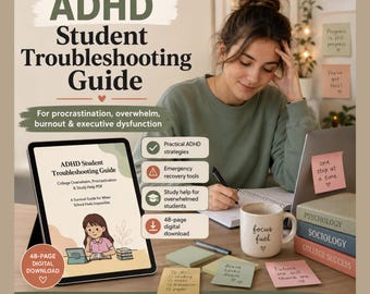 Guía para estudiantes con TDAH para el éxito universitario: Cuaderno de trabajo sobre disfunción ejecutiva y agotamiento académico, ayuda para la procrastinación (PDF).