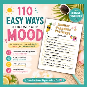 Dopamine Boost Printable – 110 Mood Boost Ideas for ADHD, Anxiety & Boredom | Self Care Mental Health PDF
