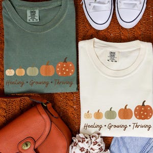 Camiseta con estampado de calabaza de otoño, camiseta para profesores, camiseta de salud mental de otoño, camiseta de Acción de Gracias, colores cómodos, ropa de otoño para profesores imagen 7