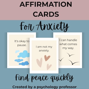 24 Calming Affirmations for Anxiety | Printable Mental Health Cards | Self-Soothing Daily Quotes | Instant Download for Self-Care