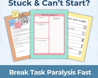 Cuaderno de ejercicios para superar la parálisis por ansiedad en personas con TDAH: empieza a hacer los deberes en minutos / Ayuda para la disfunción ejecutiva / Planificador de estudio imprimible para estudiantes