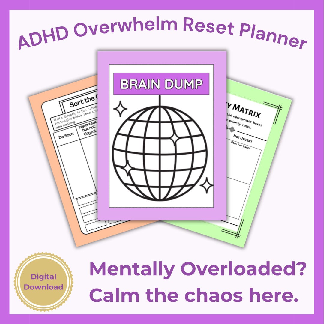ADHD Overwhelm Reset Planner Printable – Brain Dump Worksheet for ...