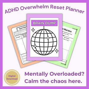 ADHD Overwhelm Reset Planner Printable – Brain Dump Worksheet for Mental Clutter, Priority Matrix & Task Organization for Neurodivergents