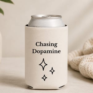Chasing Dopamine Can Cooler, Sparkle Design Beverage Koozie, Brain Modes Collection