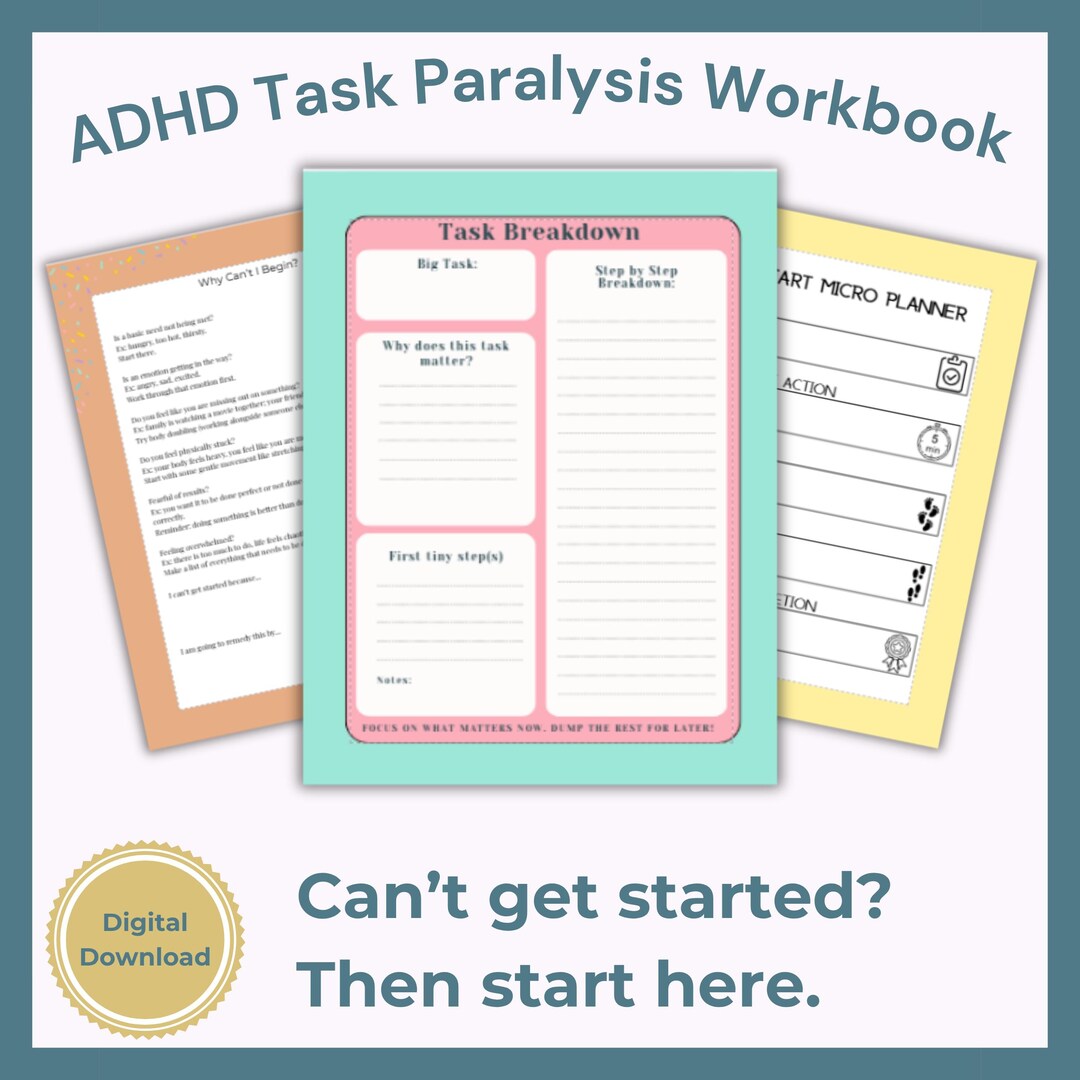 Task Paralysis Pdf ADHD Task Paralysis Workbook Printable – Stop Procrastinating, Start ...