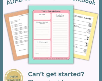 ADHD Task Paralysis Workbook Printable – Stop Procrastinating, Start Tasks & Overcome Executive Dysfunction for Neurodivergents