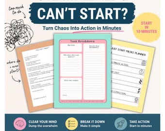 ADHD Task Paralysis Planner – Overwhelmed & Can’t Start? | Executive Dysfunction Help | Printable Study Reset for Students