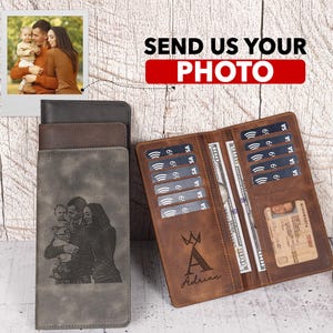 Cartera larga de cuero para hombre, tarjetero y billetera plegable grande, billetera personalizada para papá, abuelo y esposo, regalos únicos para hombres y novios.