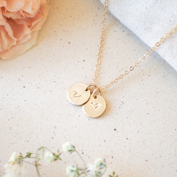 Dainty Gold Initial Necklace | New Mom Gift Necklace | Monogram Heart Necklace | Personalized Family Necklace