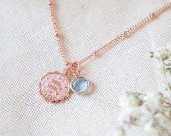 Zodiac and Birthstone Necklace | Horoscope Necklace | Personalized Jewelry | Dainty Zodiac Necklace | Rose Gold Necklace | Gift for Sister